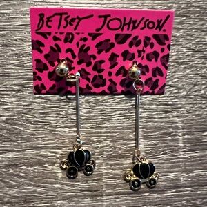 Betsey Johnson Black and Gold Carriage Drop Earrings NIP